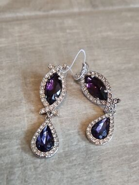 Elegant Purple Teardrop Crystal Drop Earrings - Women Jewelry